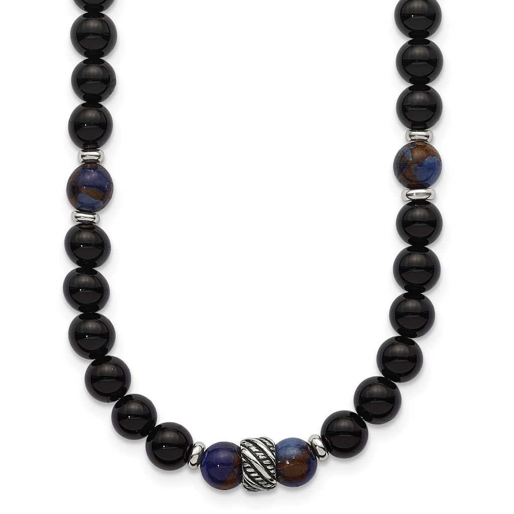 Antiqued Multi-color Onyx Stainless Steel Necklace