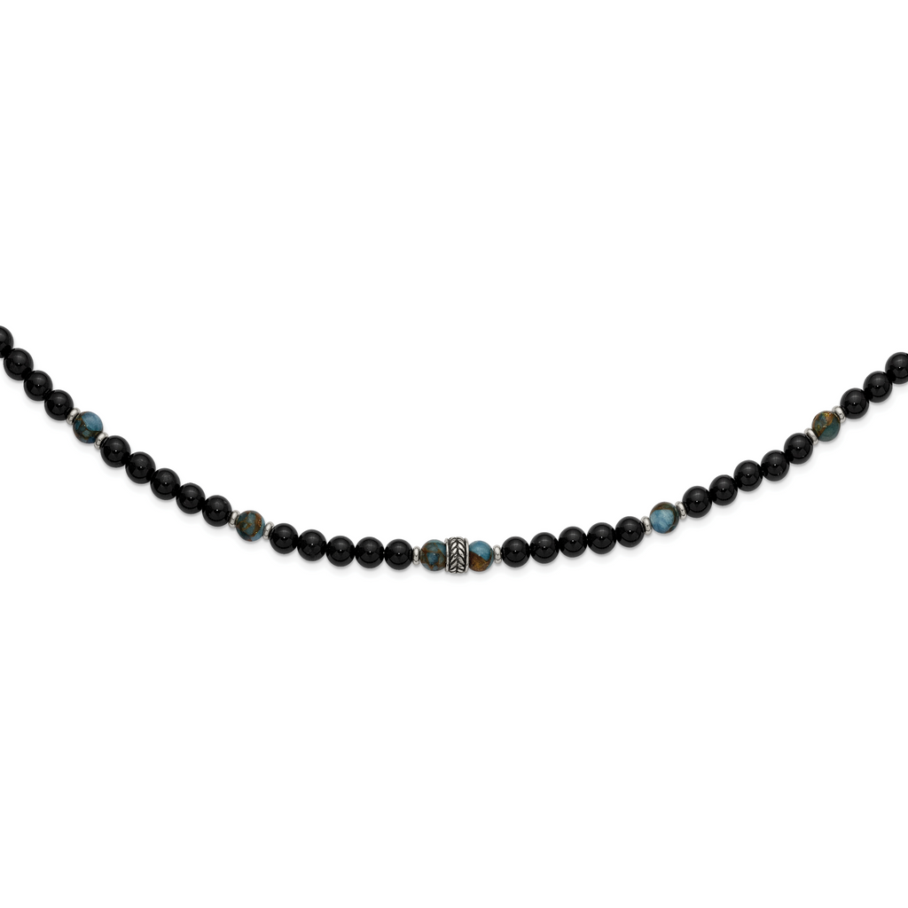 Antiqued Multi-color Onyx Stainless Steel Necklace 22in