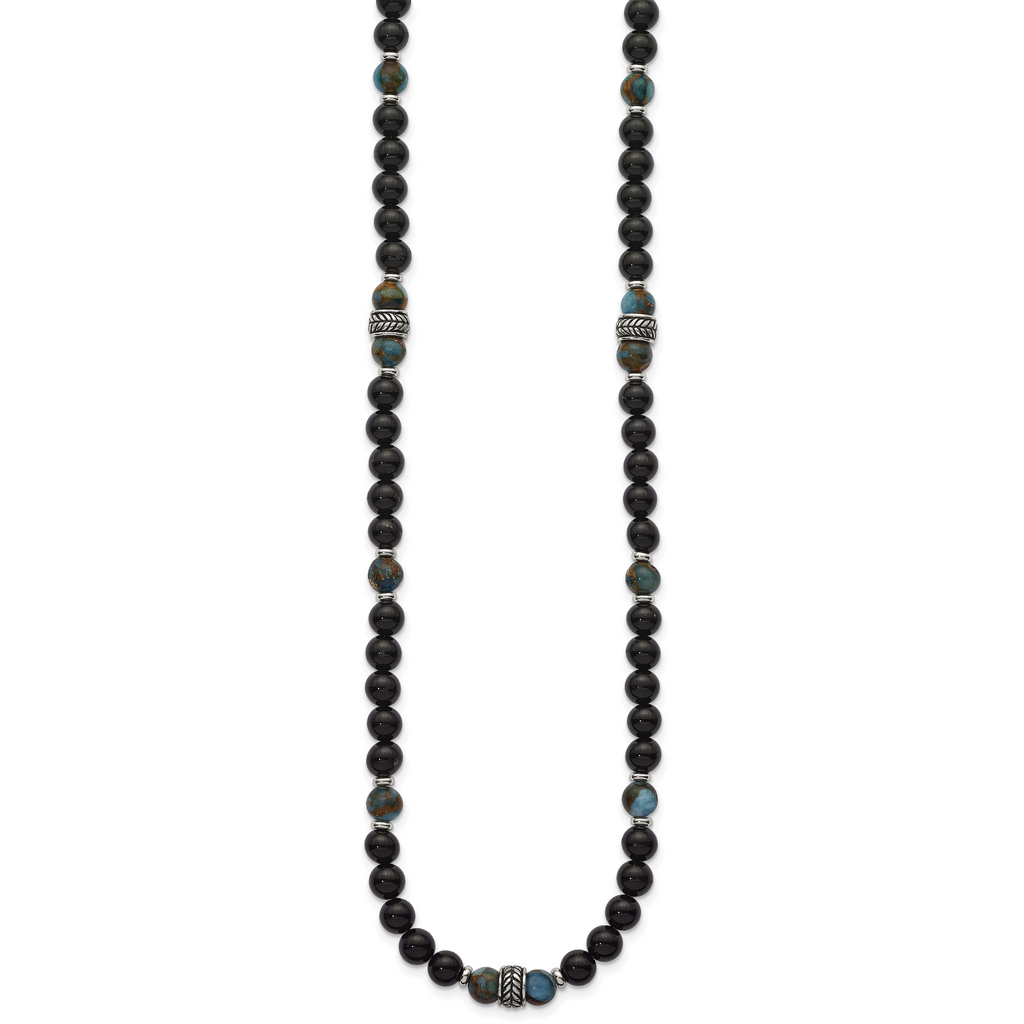 Antiqued Multi-color Onyx Stainless Steel Necklace 22in