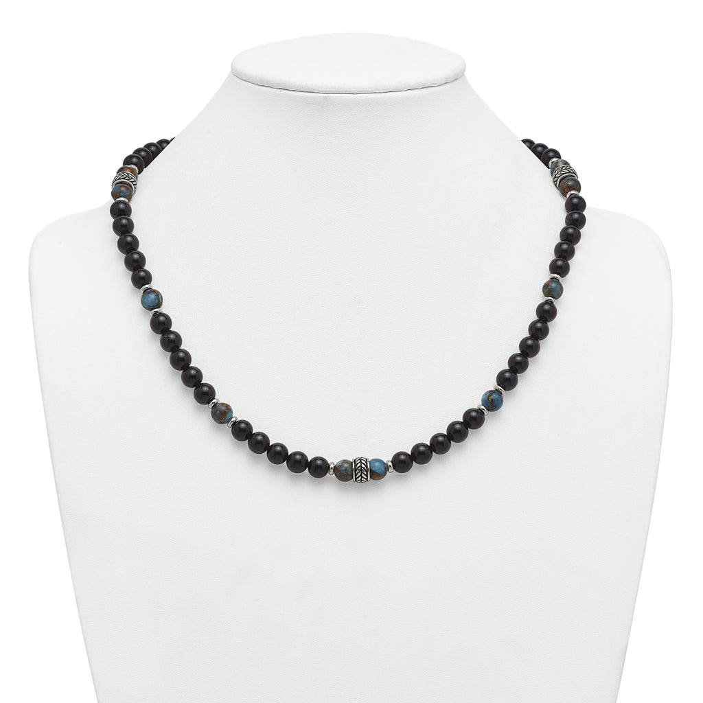 Antiqued Multi-color Onyx Stainless Steel Necklace 22in