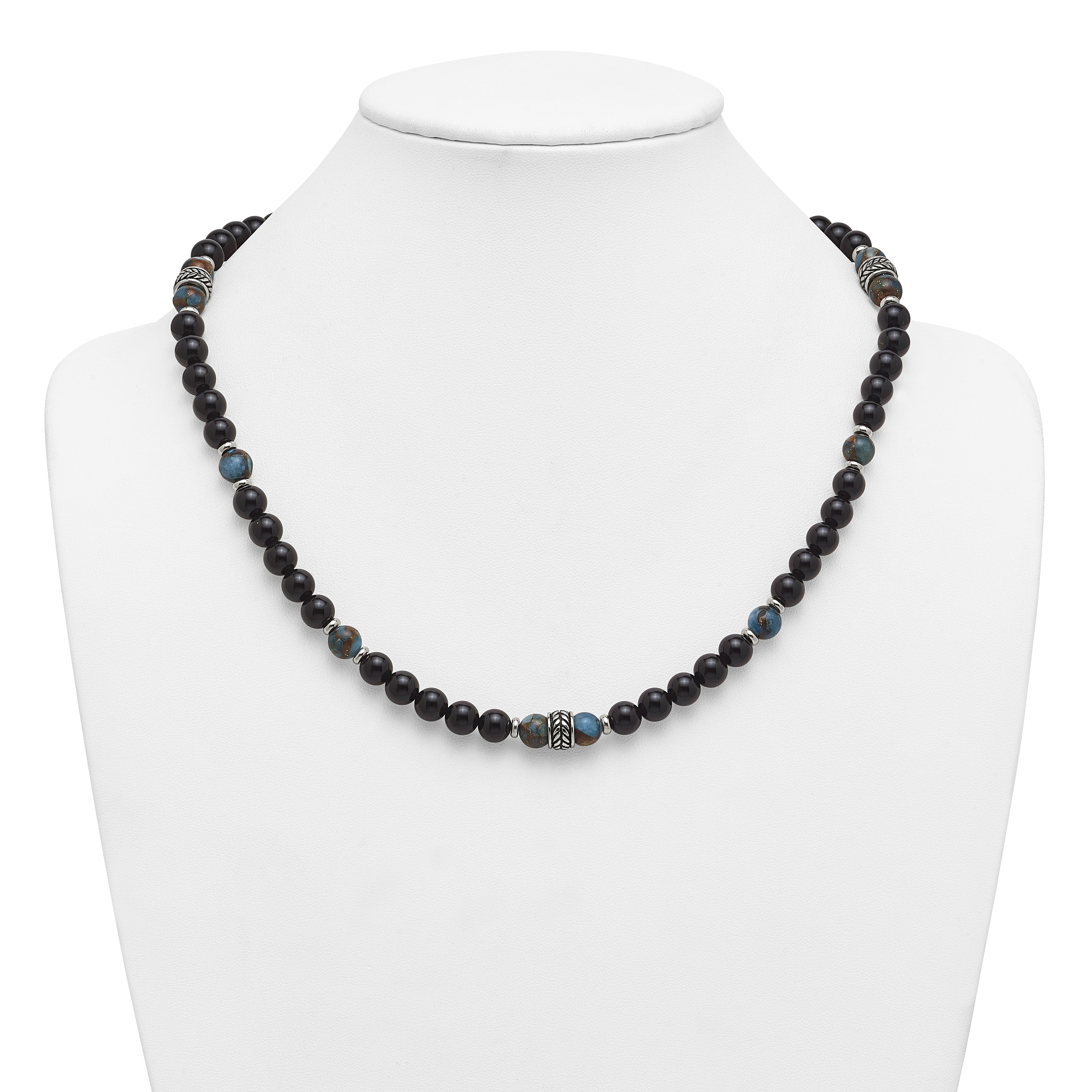 Antiqued Multi-color Onyx Stainless Steel Necklace 22in