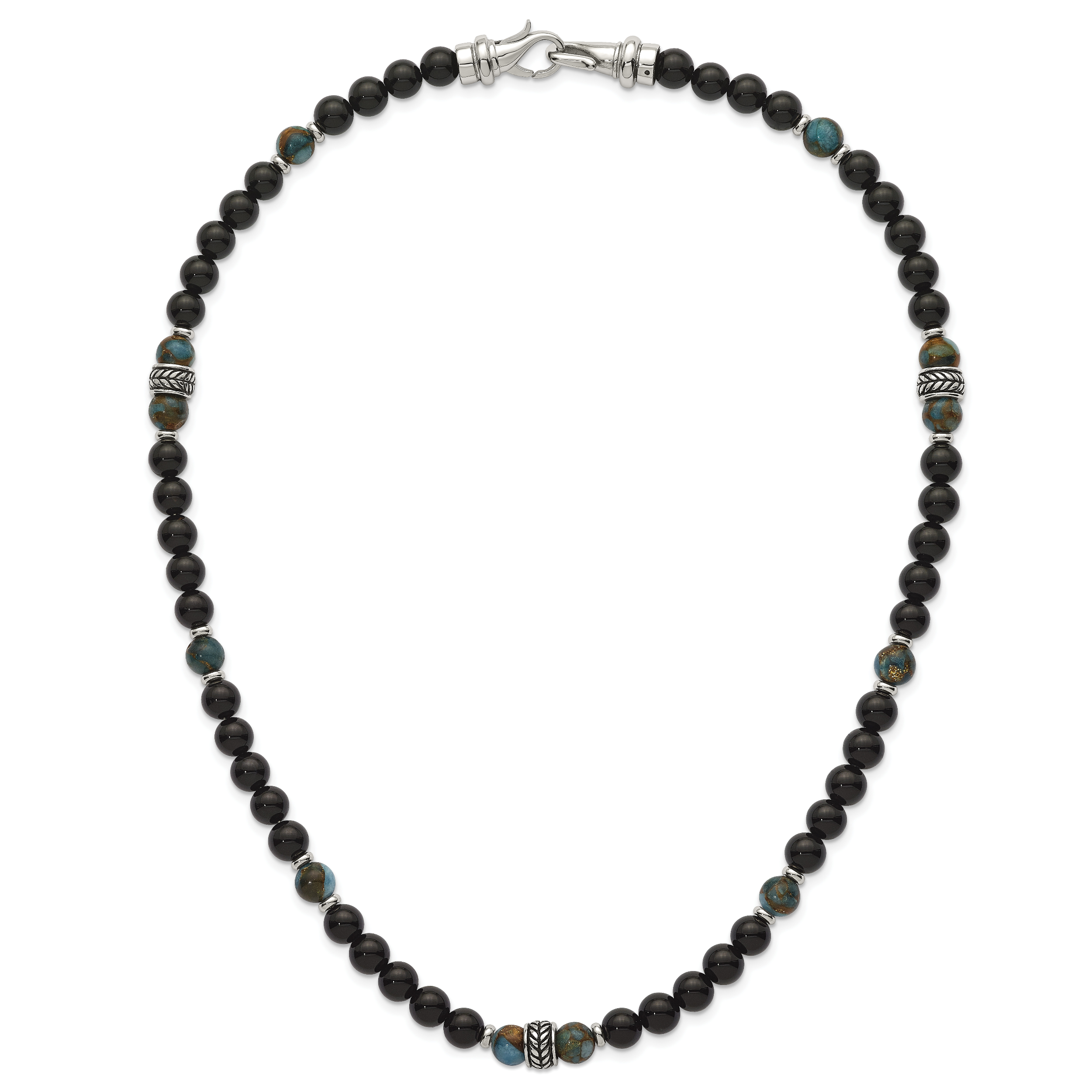 Antiqued Multi-color Onyx Stainless Steel Necklace 22in