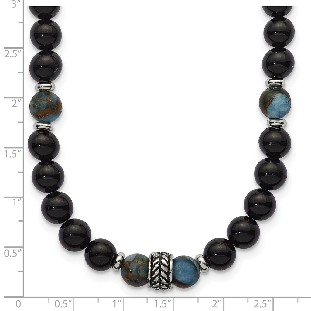 Antiqued Multi-color Onyx Stainless Steel Necklace 22in