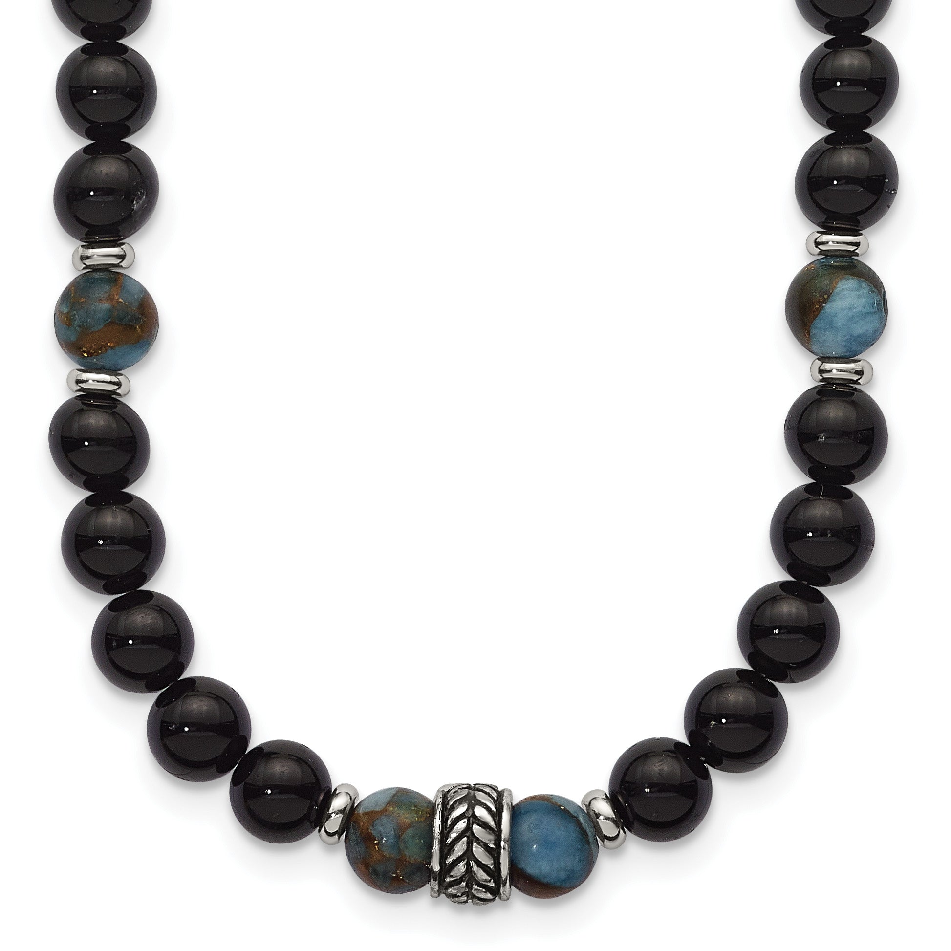 Antiqued Multi-color Onyx Stainless Steel Necklace 22in