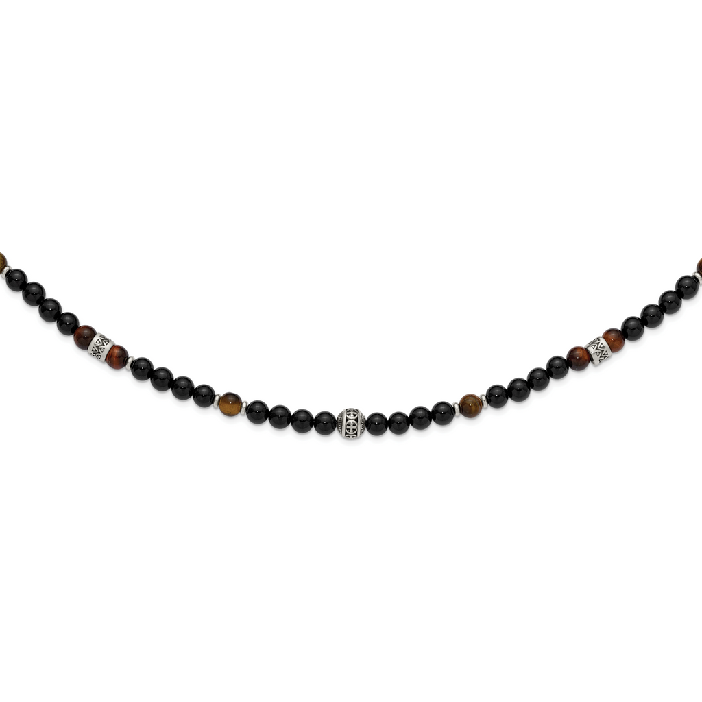 Polished Black Onyx Stainless Steel Necklace