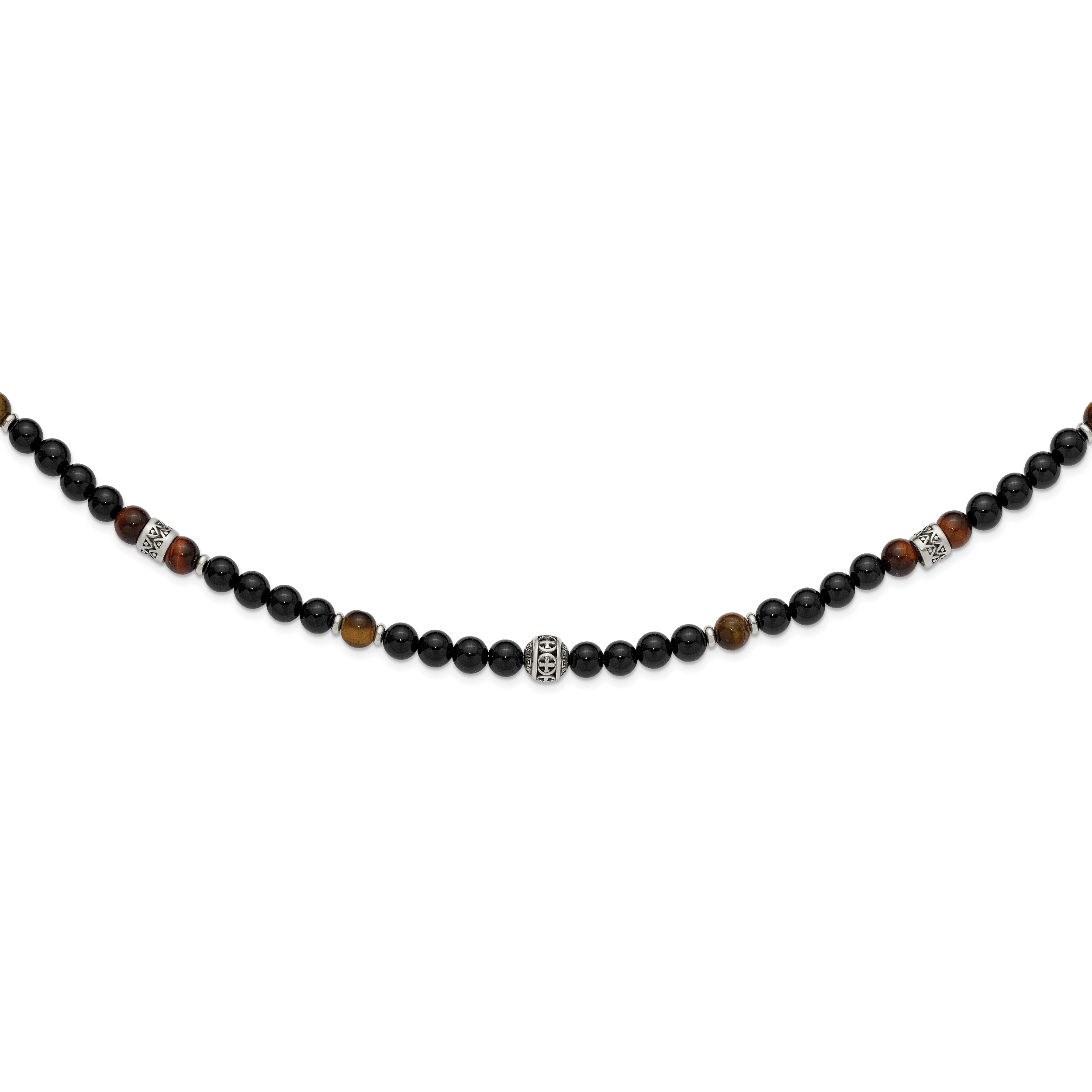 Polished Black Onyx Stainless Steel Necklace