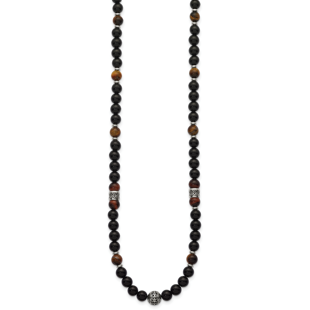 Polished Black Onyx Stainless Steel Necklace