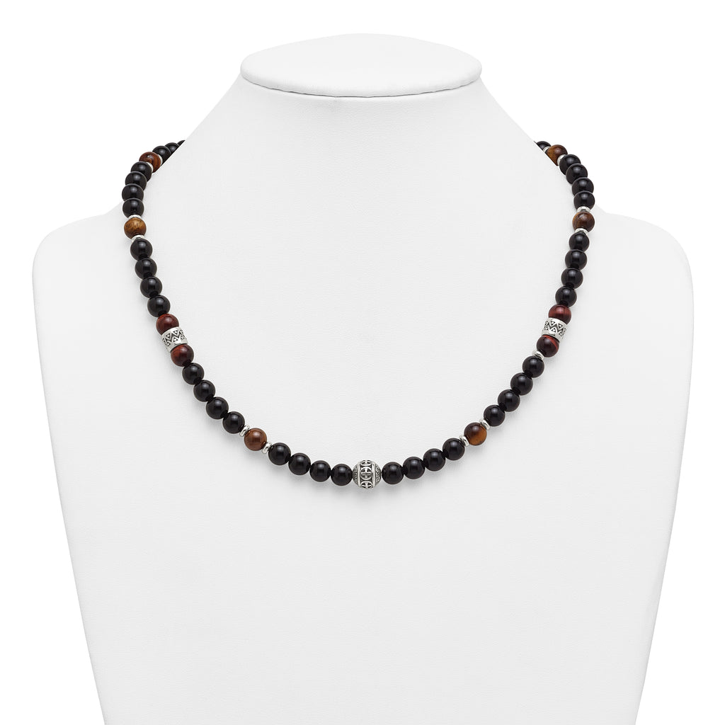 Polished Black Onyx Stainless Steel Necklace