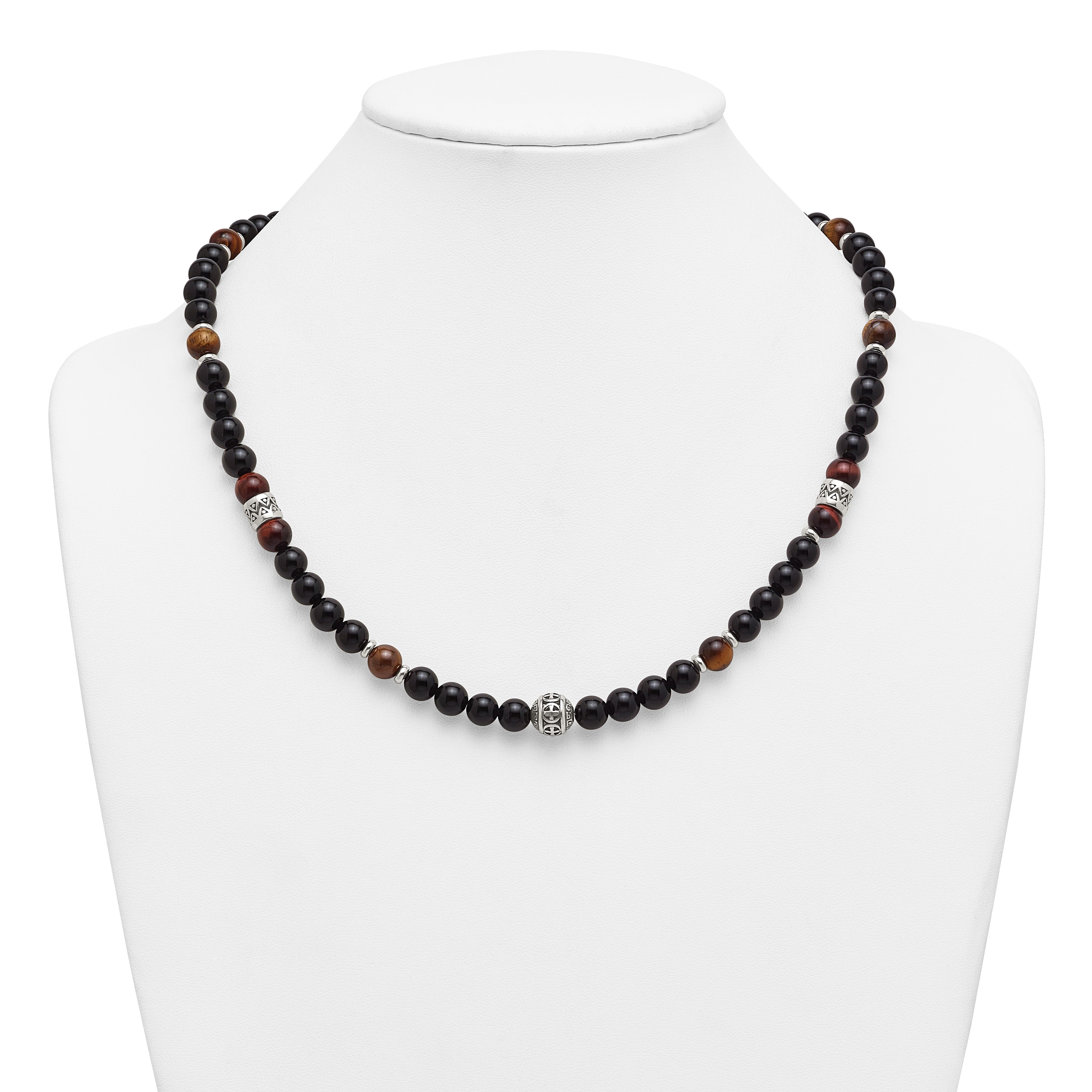 Polished Black Onyx Stainless Steel Necklace