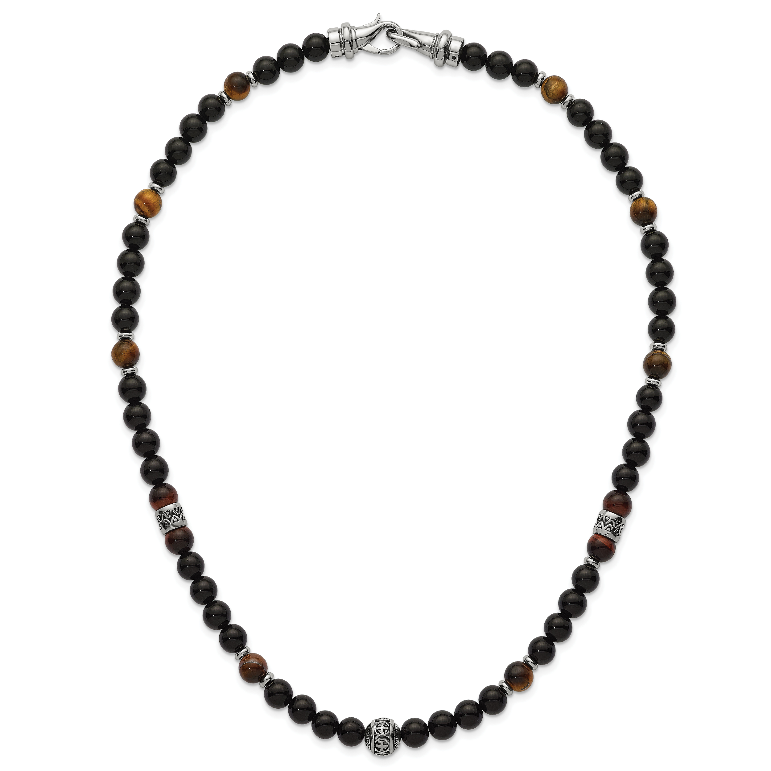 Polished Black Onyx Stainless Steel Necklace