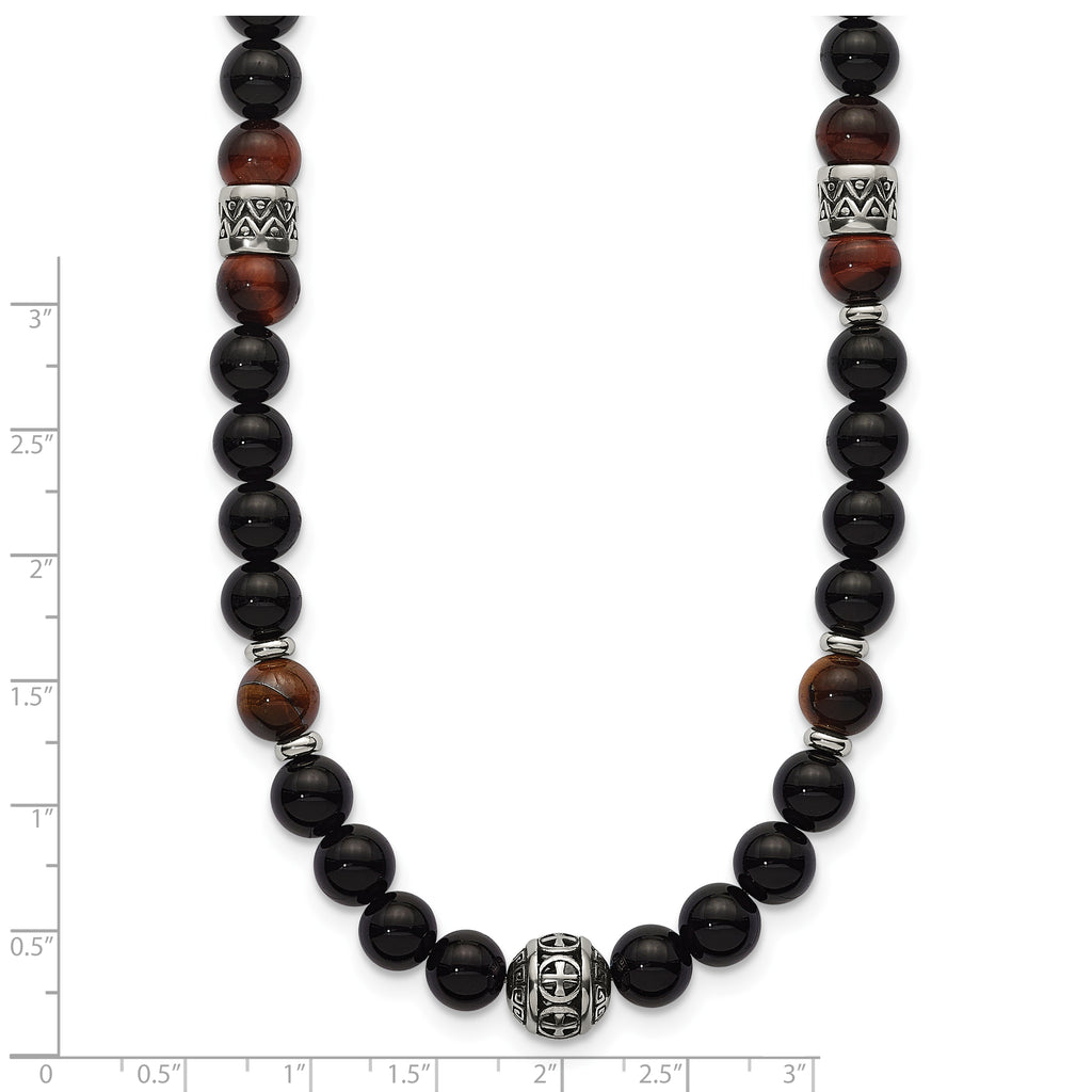 Polished Black Onyx Stainless Steel Necklace