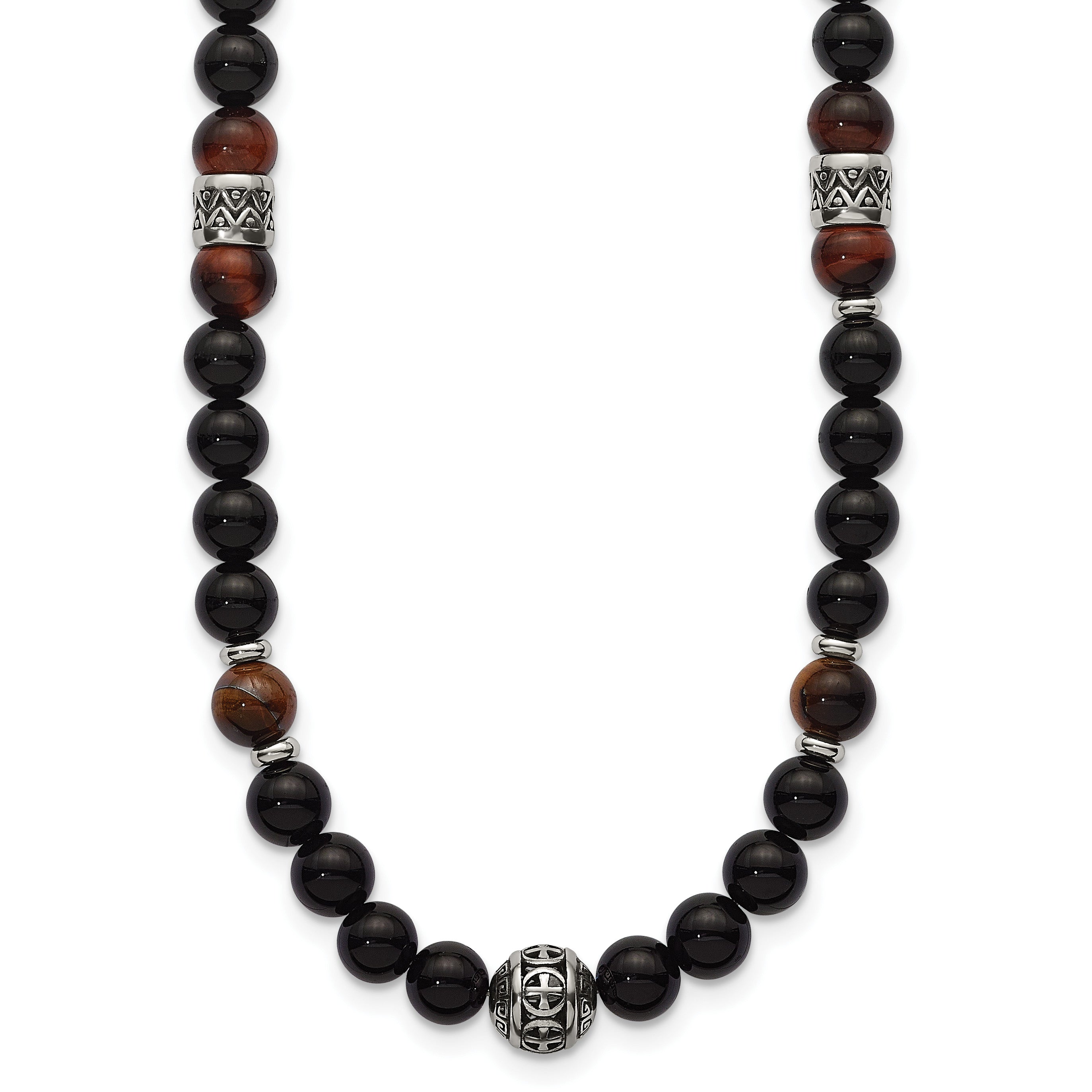 Polished Black Onyx Stainless Steel Necklace
