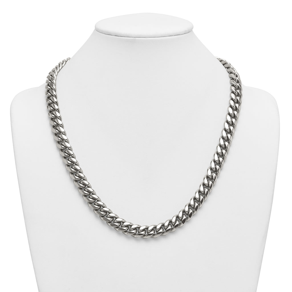 Polished Cubic Zirconia Stainless Steel Curb Chain Necklace 12mm