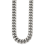 Polished Cubic Zirconia Stainless Steel Curb Chain Necklace 12mm