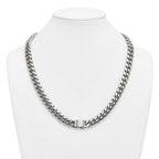 Polished Cubic Zirconia Stainless Steel Curb Chain Necklace 12mm