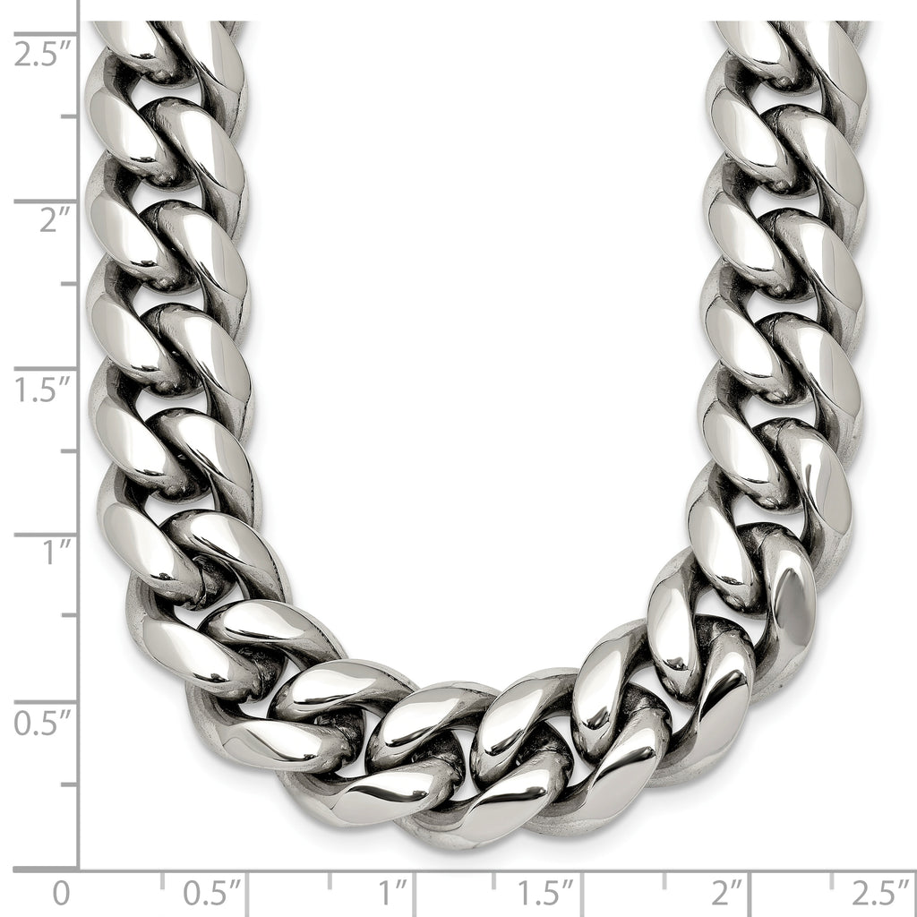 Polished Cubic Zirconia Stainless Steel Curb Chain Necklace 12mm