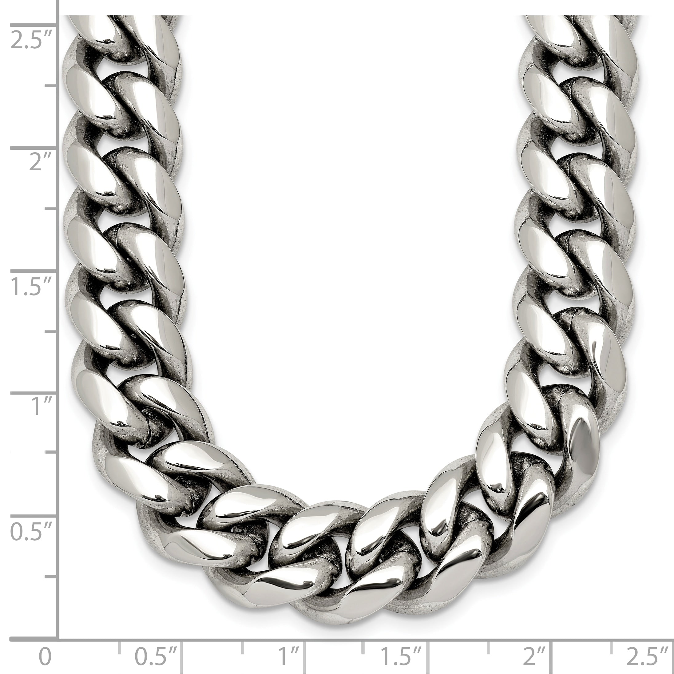 Polished Cubic Zirconia Stainless Steel Curb Chain Necklace 12mm