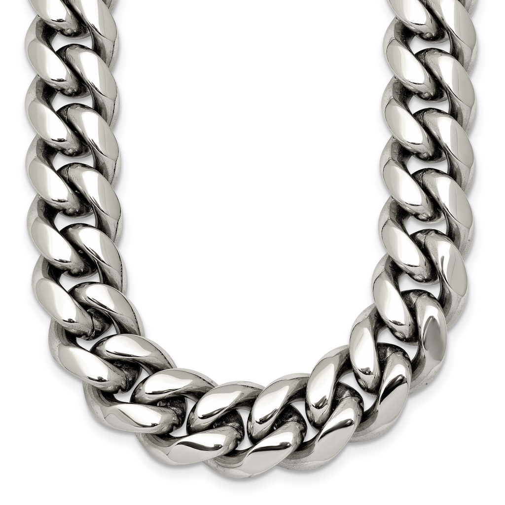 Polished Cubic Zirconia Stainless Steel Curb Chain Necklace 12mm