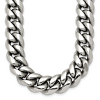 Polished Cubic Zirconia Stainless Steel Curb Chain Necklace 12mm