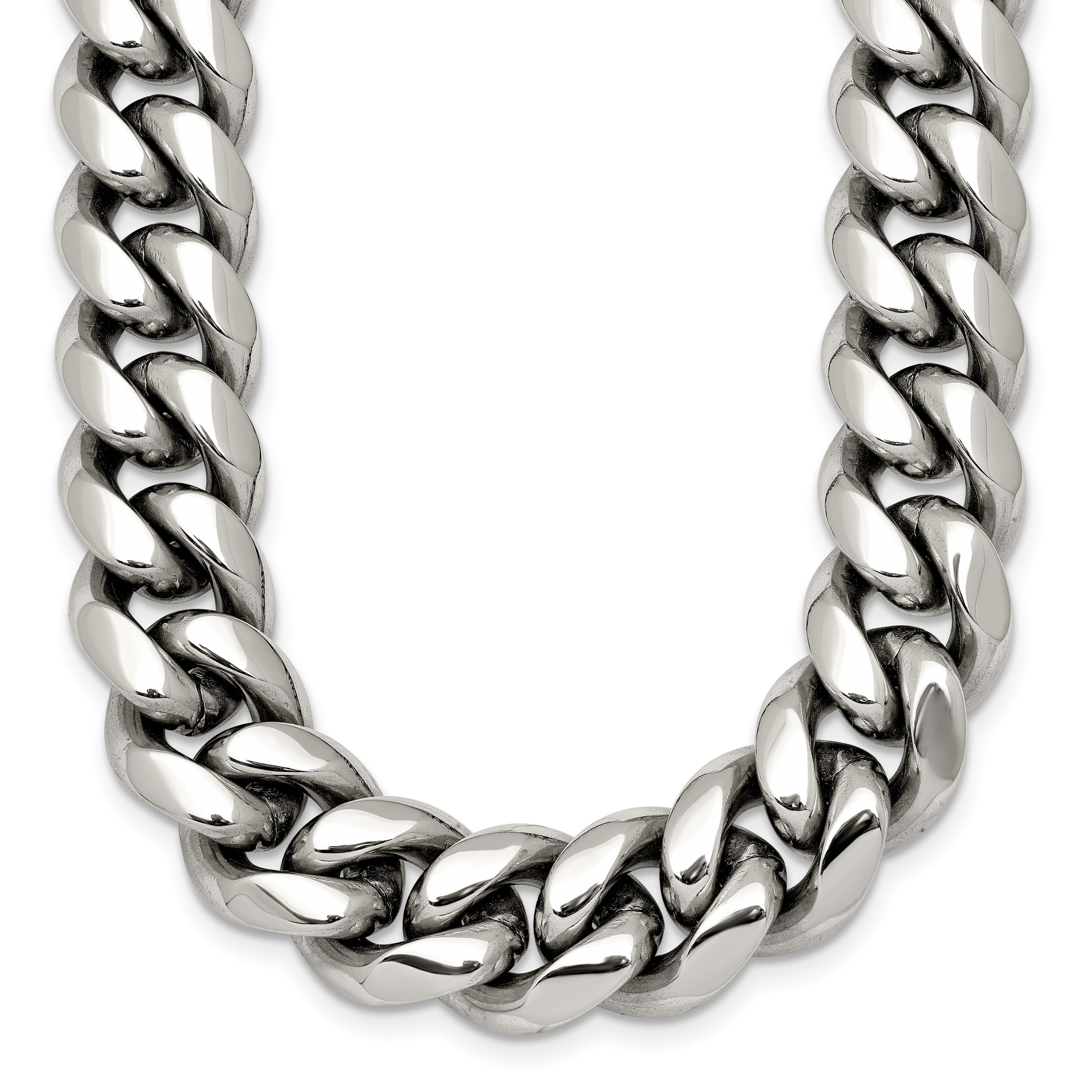 Polished Cubic Zirconia Stainless Steel Curb Chain Necklace 12mm