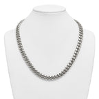 Polished Cubic Zirconia Stainless Steel Curb Chain Necklace 12mm 24in