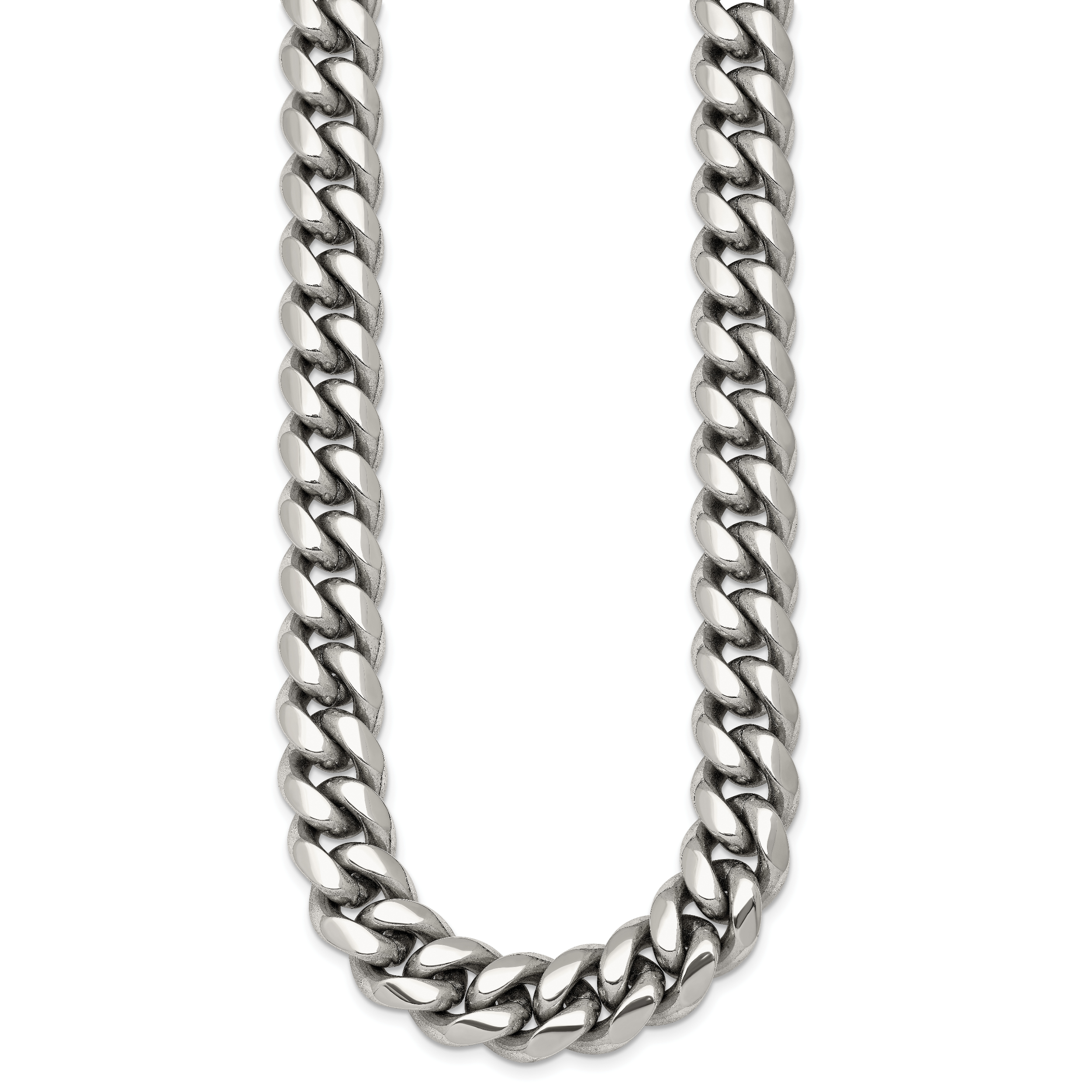 Polished Cubic Zirconia Stainless Steel Curb Chain Necklace 12mm 24in Secondary image