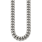 Polished Cubic Zirconia Stainless Steel Curb Chain Necklace 12mm 24in