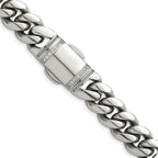Polished Cubic Zirconia Stainless Steel Curb Chain Necklace 12mm 24in
