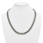 Polished Cubic Zirconia Stainless Steel Curb Chain Necklace 12mm 24in