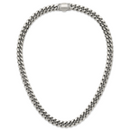 Polished Cubic Zirconia Stainless Steel Curb Chain Necklace 12mm 24in