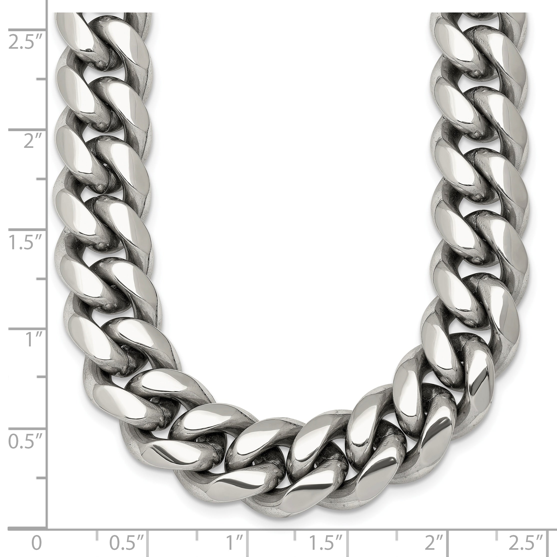 Polished Cubic Zirconia Stainless Steel Curb Chain Necklace 12mm 24in
