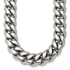 Polished Cubic Zirconia Stainless Steel Curb Chain Necklace 12mm 24in