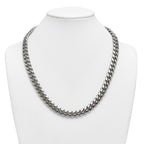 Polished Cubic Zirconia Cross Stainless Steel Curb Chain Necklace 12mm
