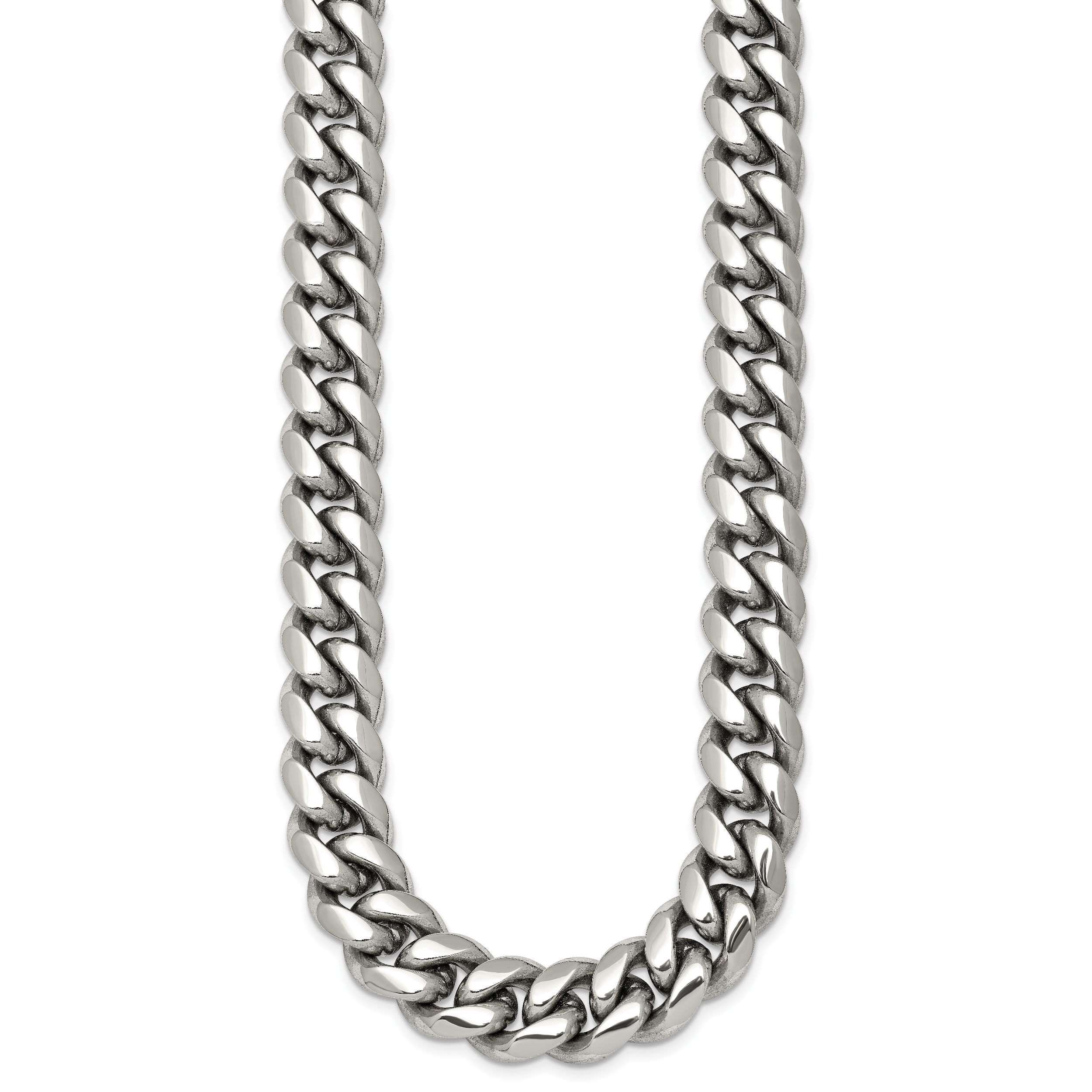Polished Cubic Zirconia Cross Stainless Steel Curb Chain Necklace 12mm Secondary image