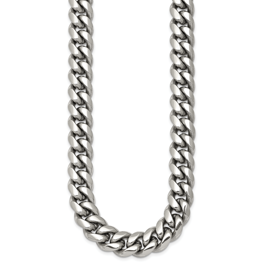 Polished Cubic Zirconia Cross Stainless Steel Curb Chain Necklace 12mm