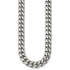Polished Cubic Zirconia Cross Stainless Steel Curb Chain Necklace 12mm