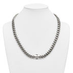 Polished Cubic Zirconia Cross Stainless Steel Curb Chain Necklace 12mm