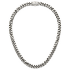 Polished Cubic Zirconia Cross Stainless Steel Curb Chain Necklace 12mm