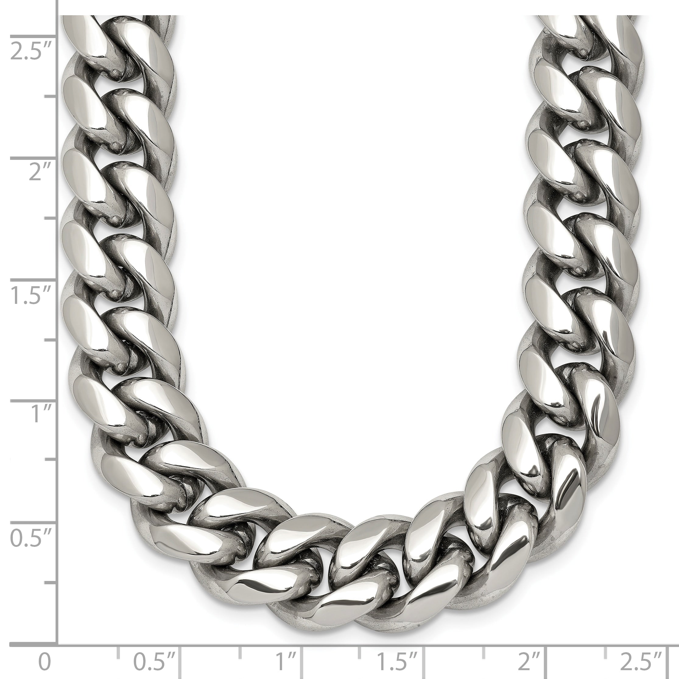 Polished Cubic Zirconia Cross Stainless Steel Curb Chain Necklace 12mm