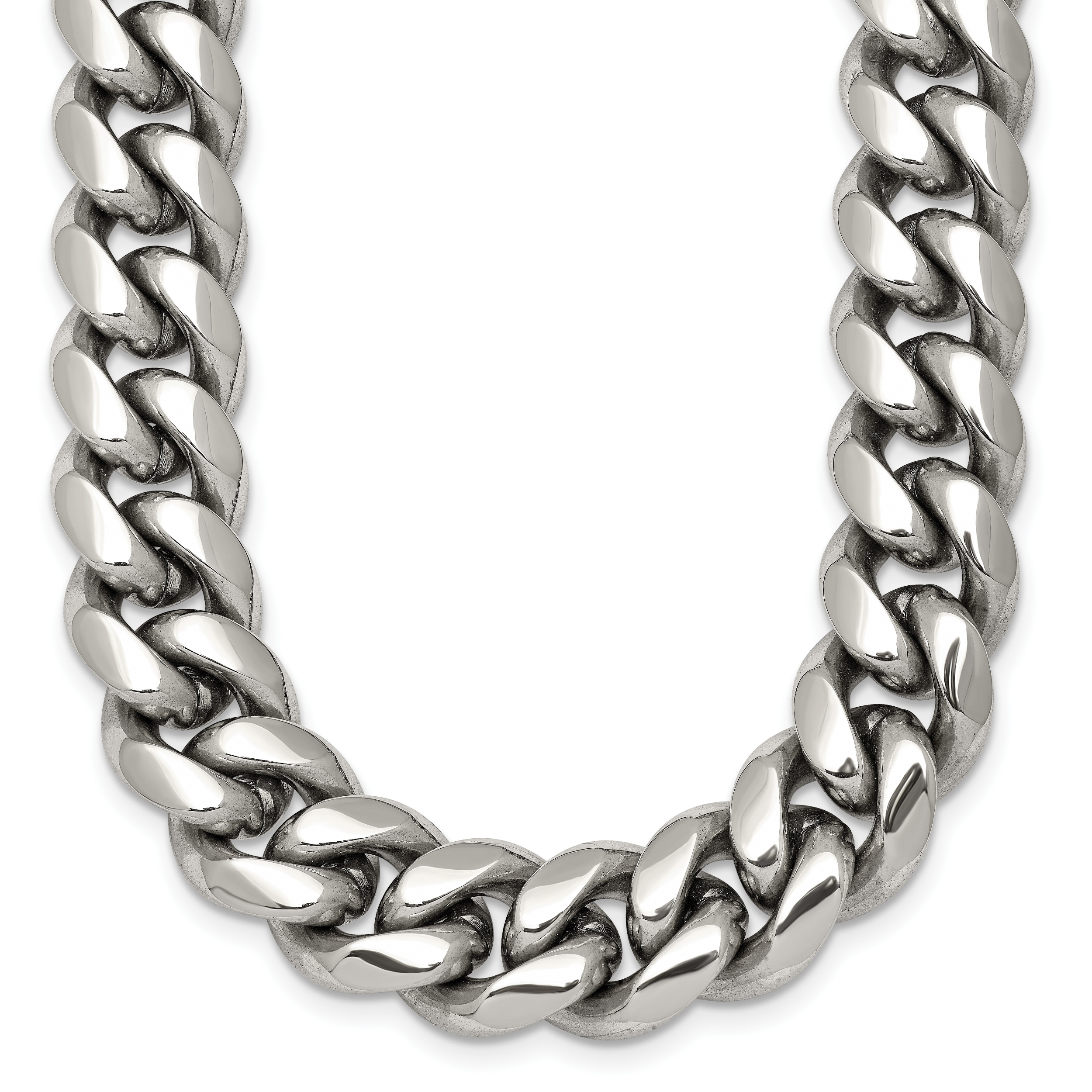 Polished Cubic Zirconia Cross Stainless Steel Curb Chain Necklace 12mm