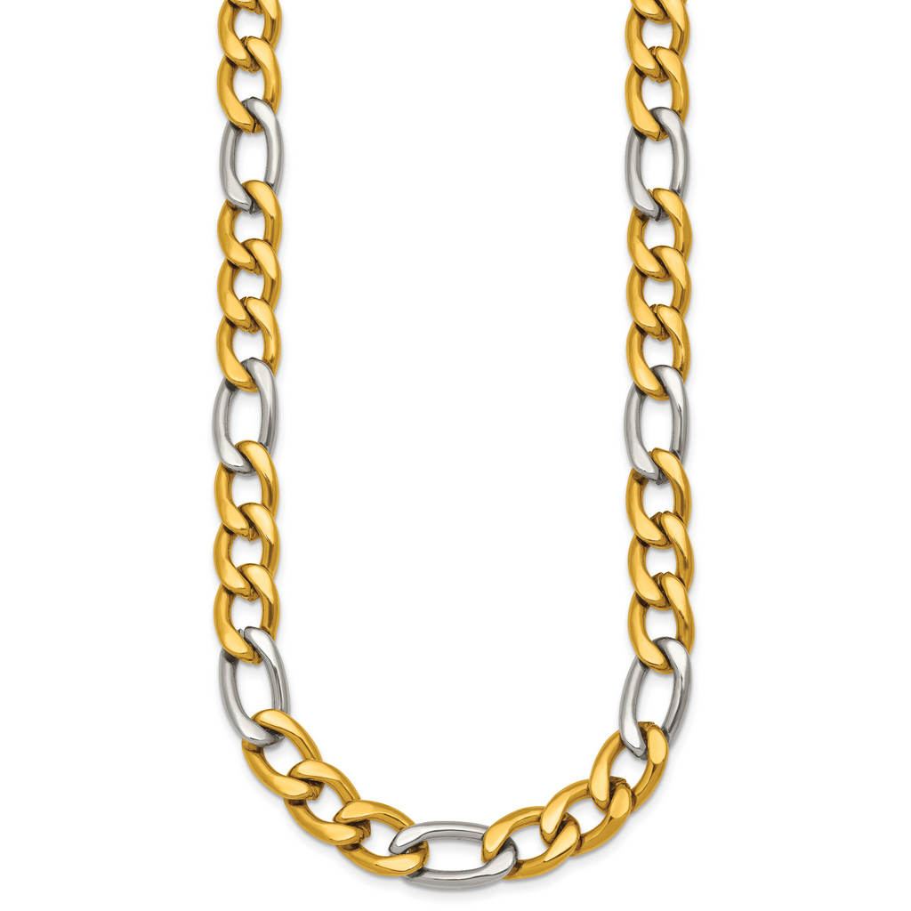 Polished Gold-Tone Stainless Steel Figaro Chain Necklace 9.3mm 20in