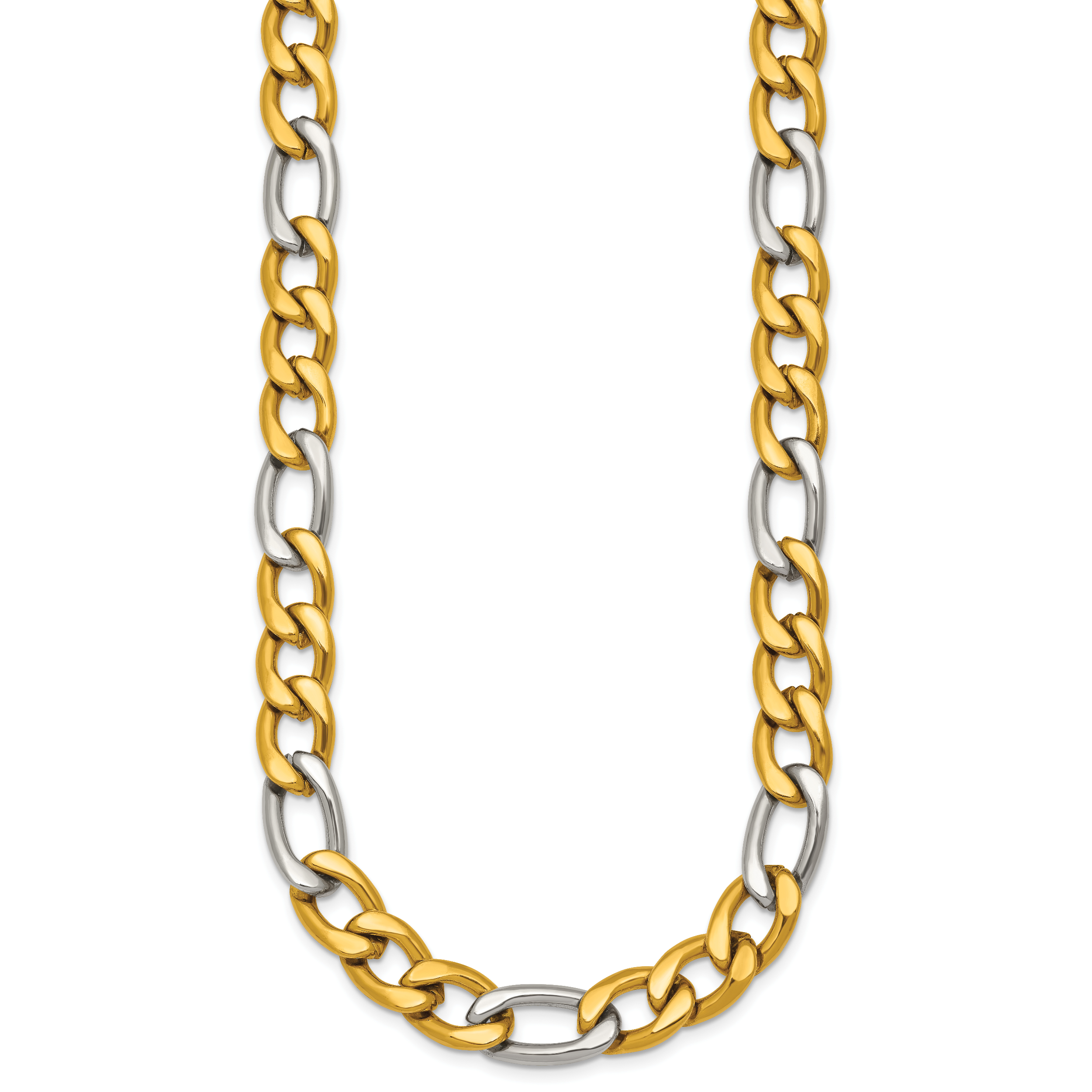 Polished Gold-Tone Stainless Steel Figaro Chain Necklace 9.3mm 20in