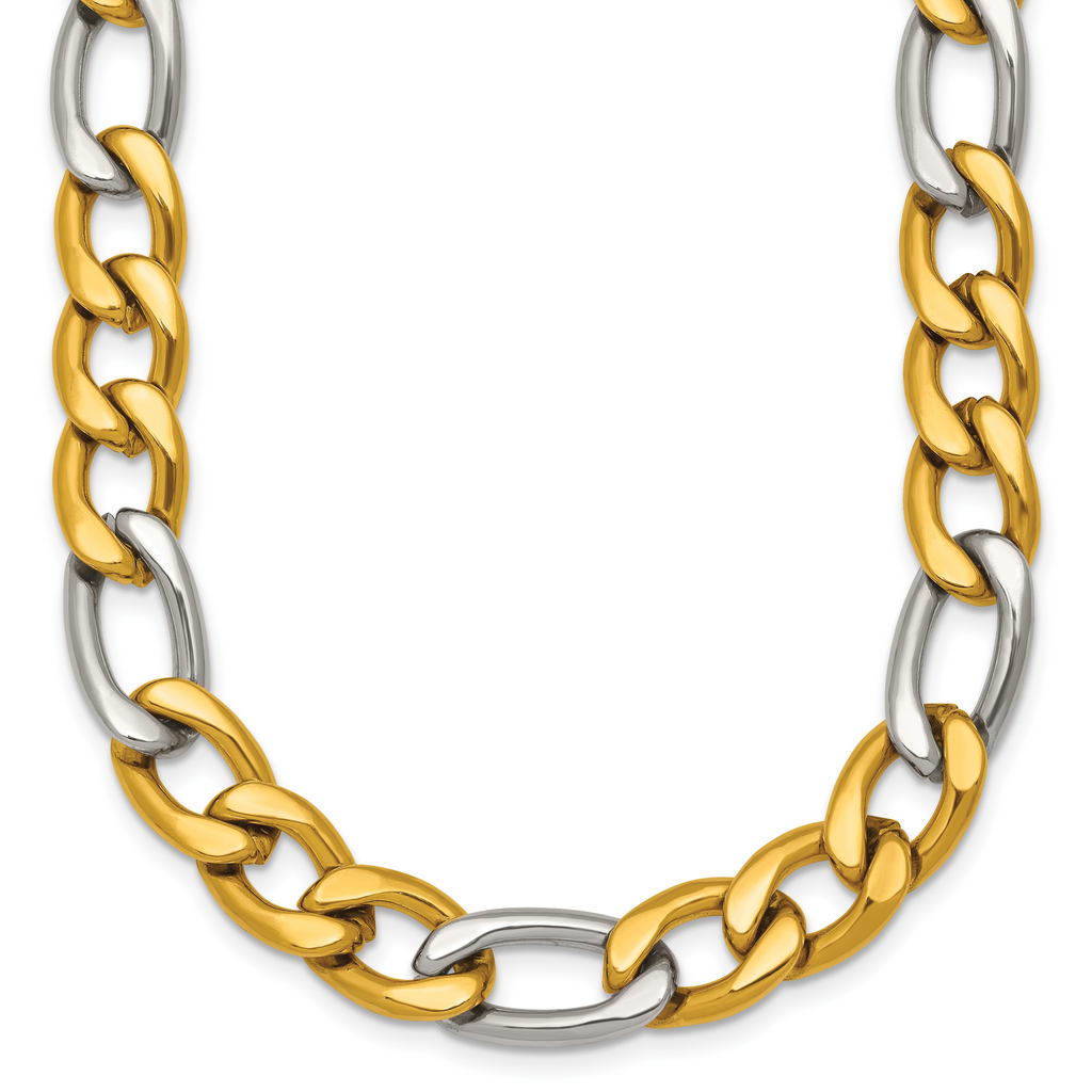 Polished Gold-Tone Stainless Steel Figaro Chain Necklace 9.3mm 20in