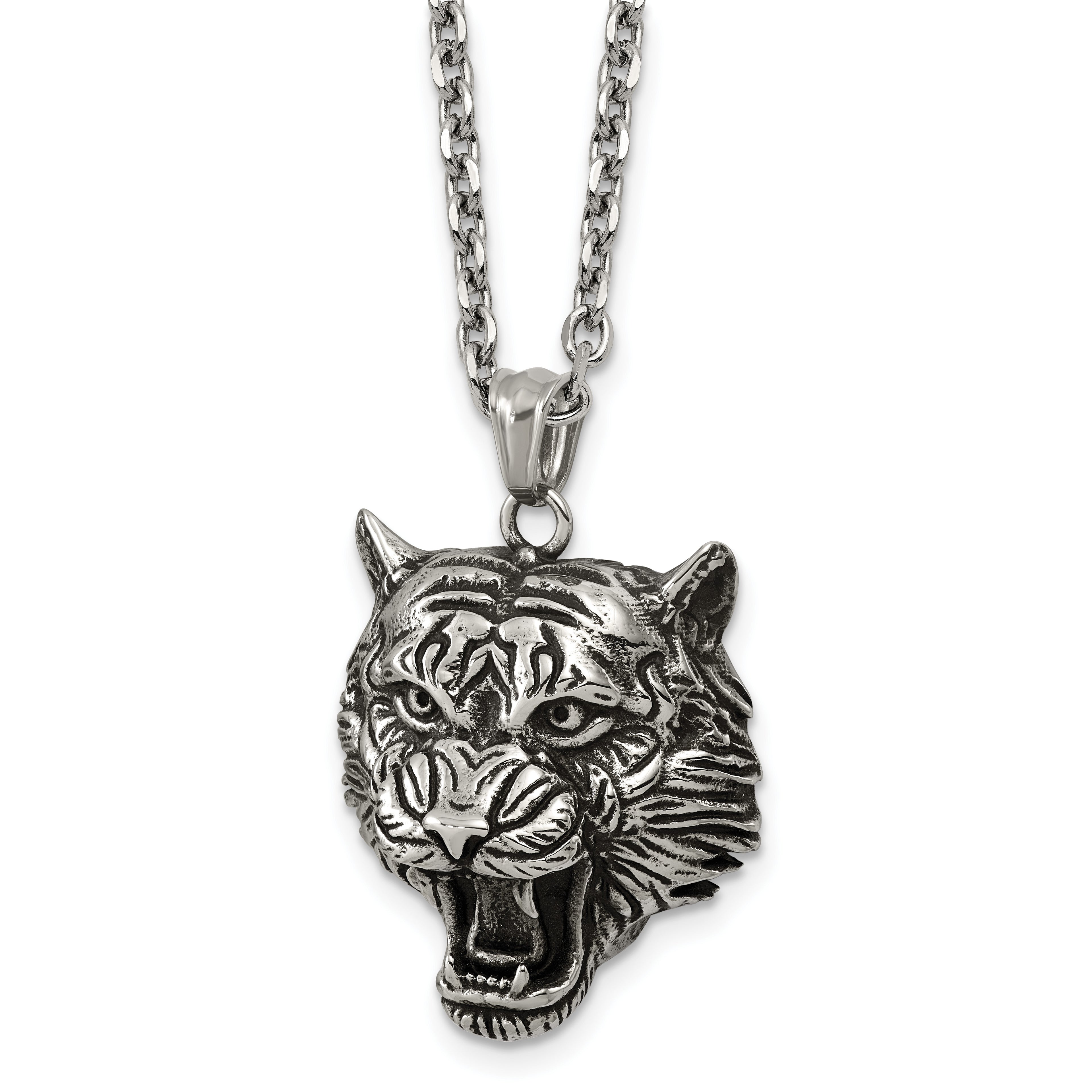 Antiqued Stainless Steel Rolo Chain Necklace 3.2mm