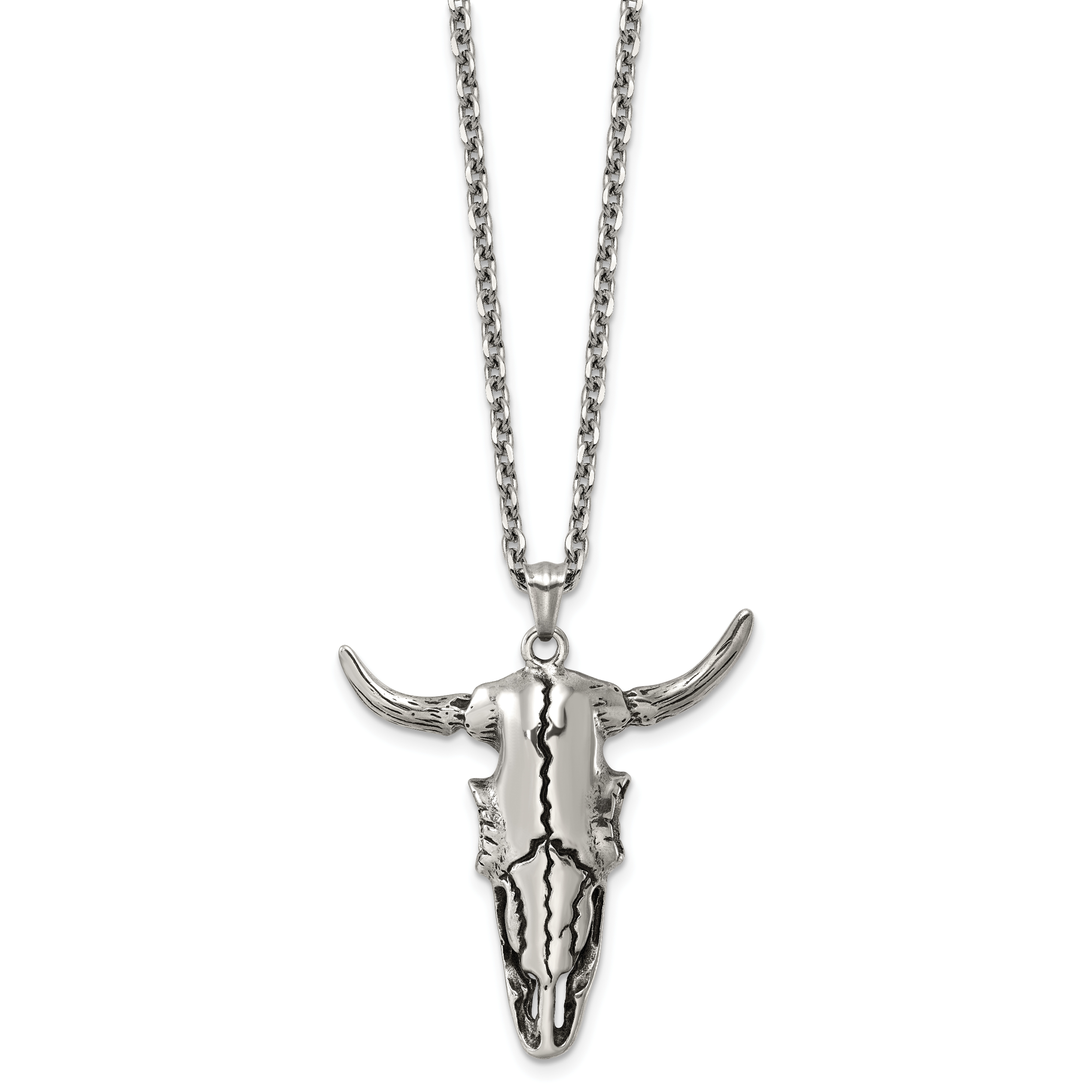Antiqued Skull Stainless Steel Rolo Chain Necklace 3.2mm Secondary image