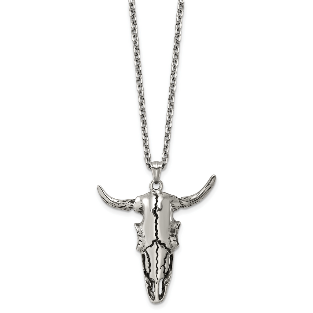Antiqued Skull Stainless Steel Rolo Chain Necklace 3.2mm