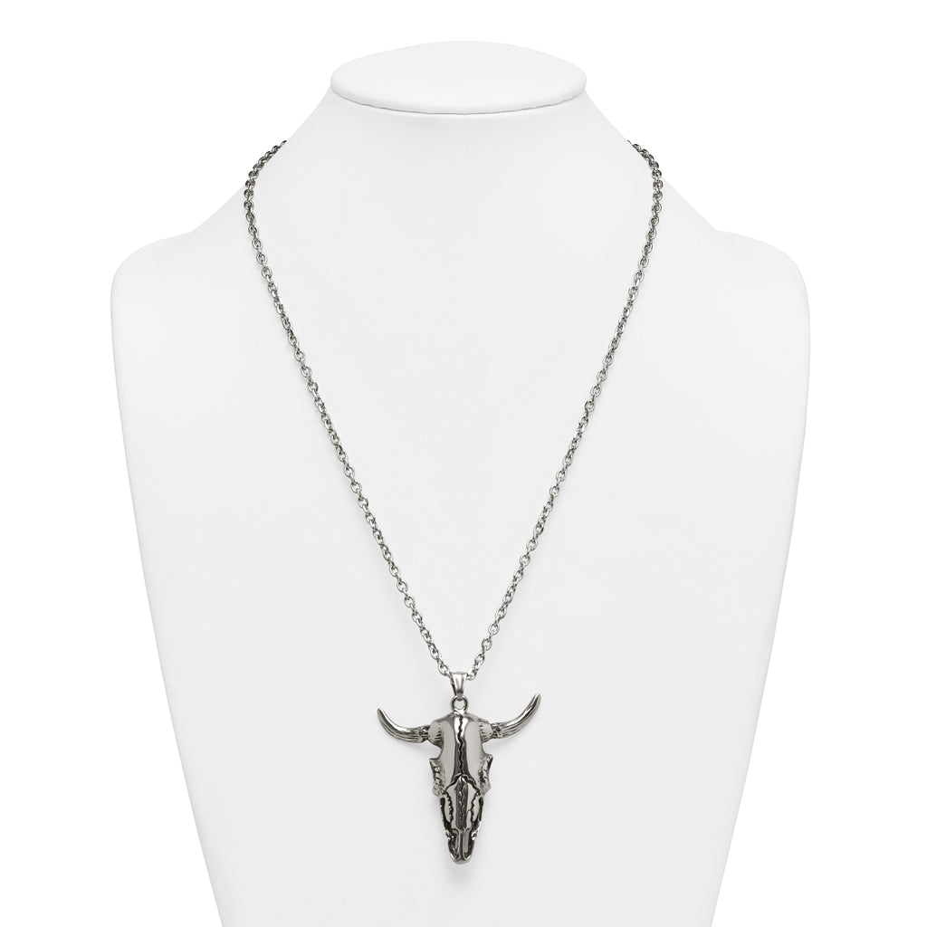 Antiqued Skull Stainless Steel Rolo Chain Necklace 3.2mm