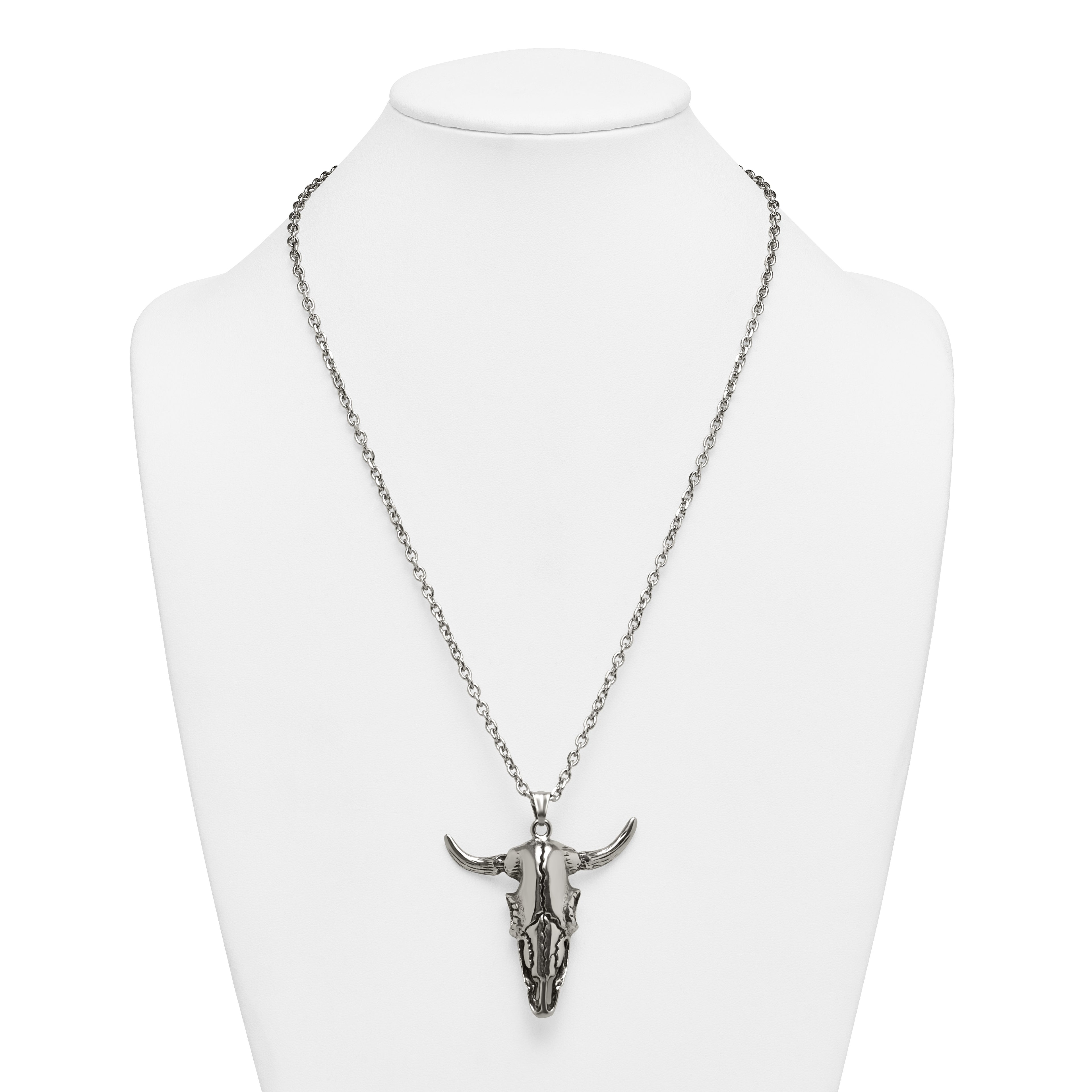 Antiqued Skull Stainless Steel Rolo Chain Necklace 3.2mm