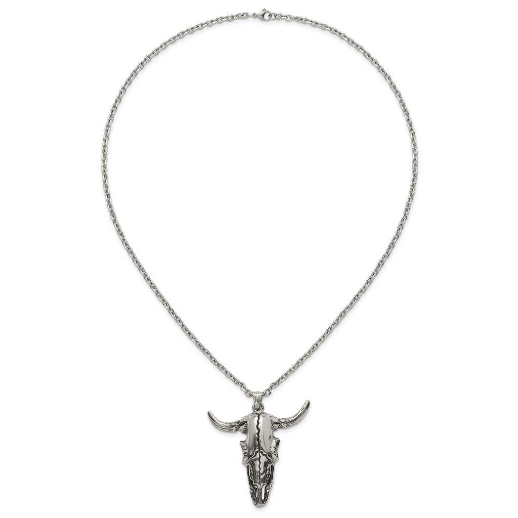 Antiqued Skull Stainless Steel Rolo Chain Necklace 3.2mm