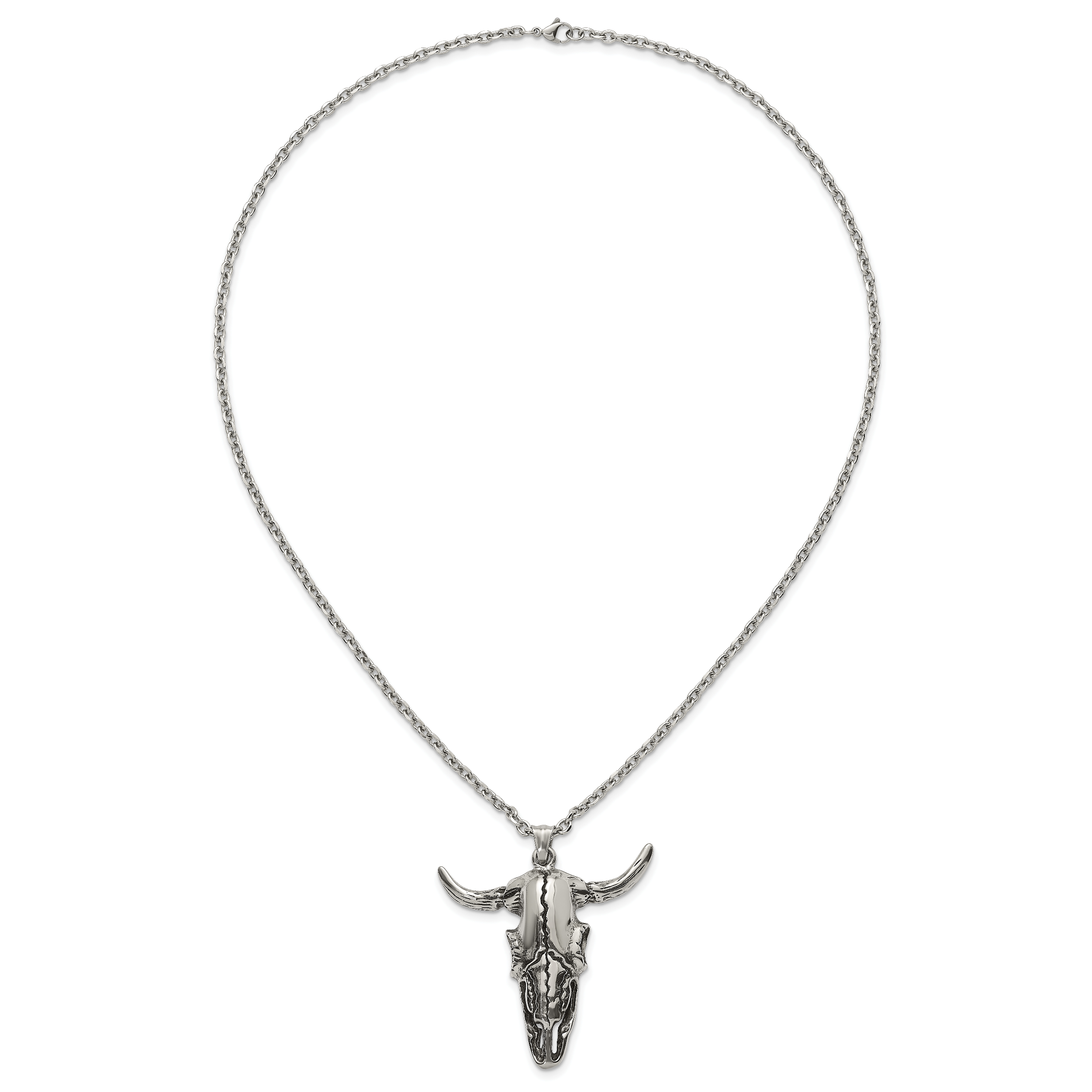 Antiqued Skull Stainless Steel Rolo Chain Necklace 3.2mm